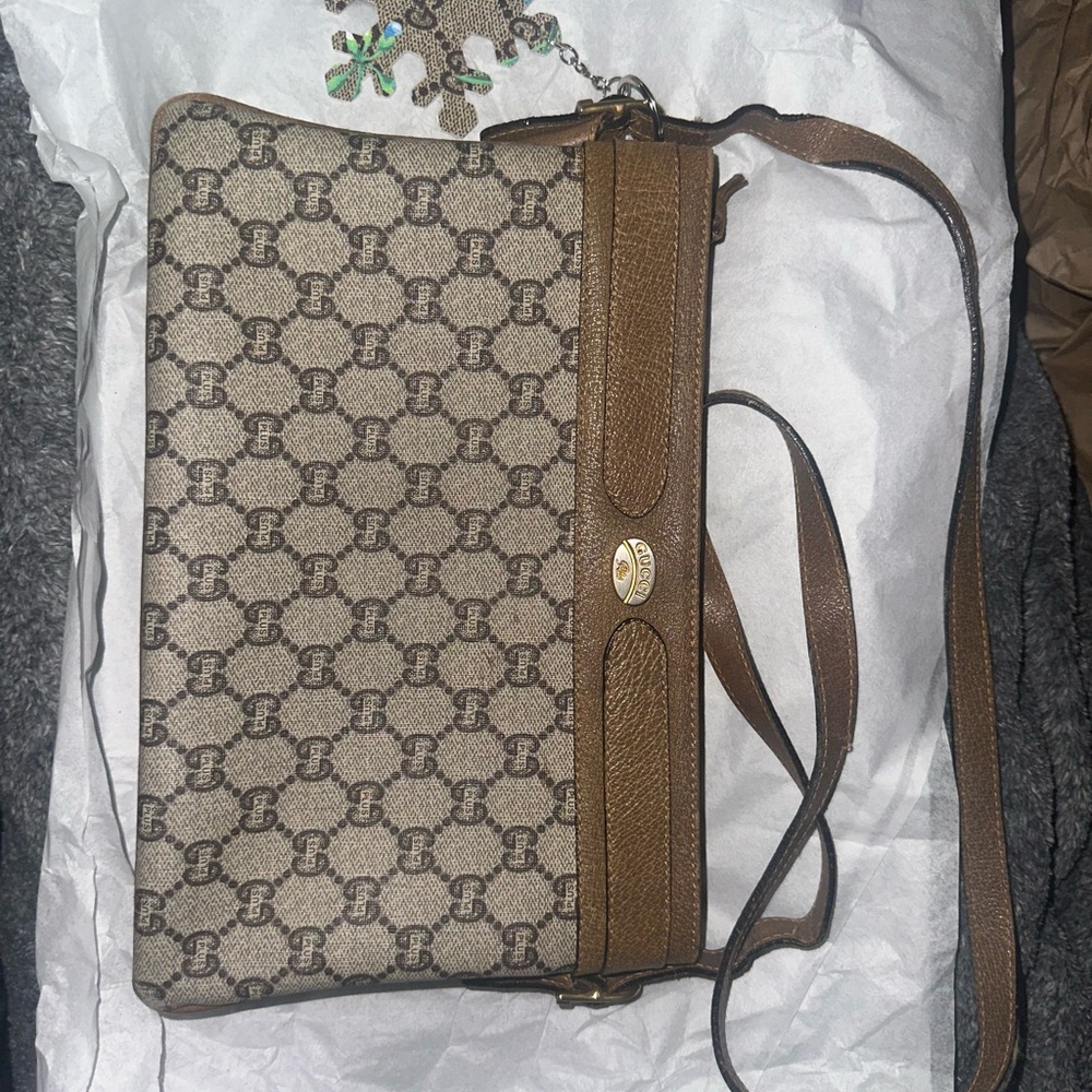 Gucci Brown Monogram Crossbody Bag *pre-owned* used*
